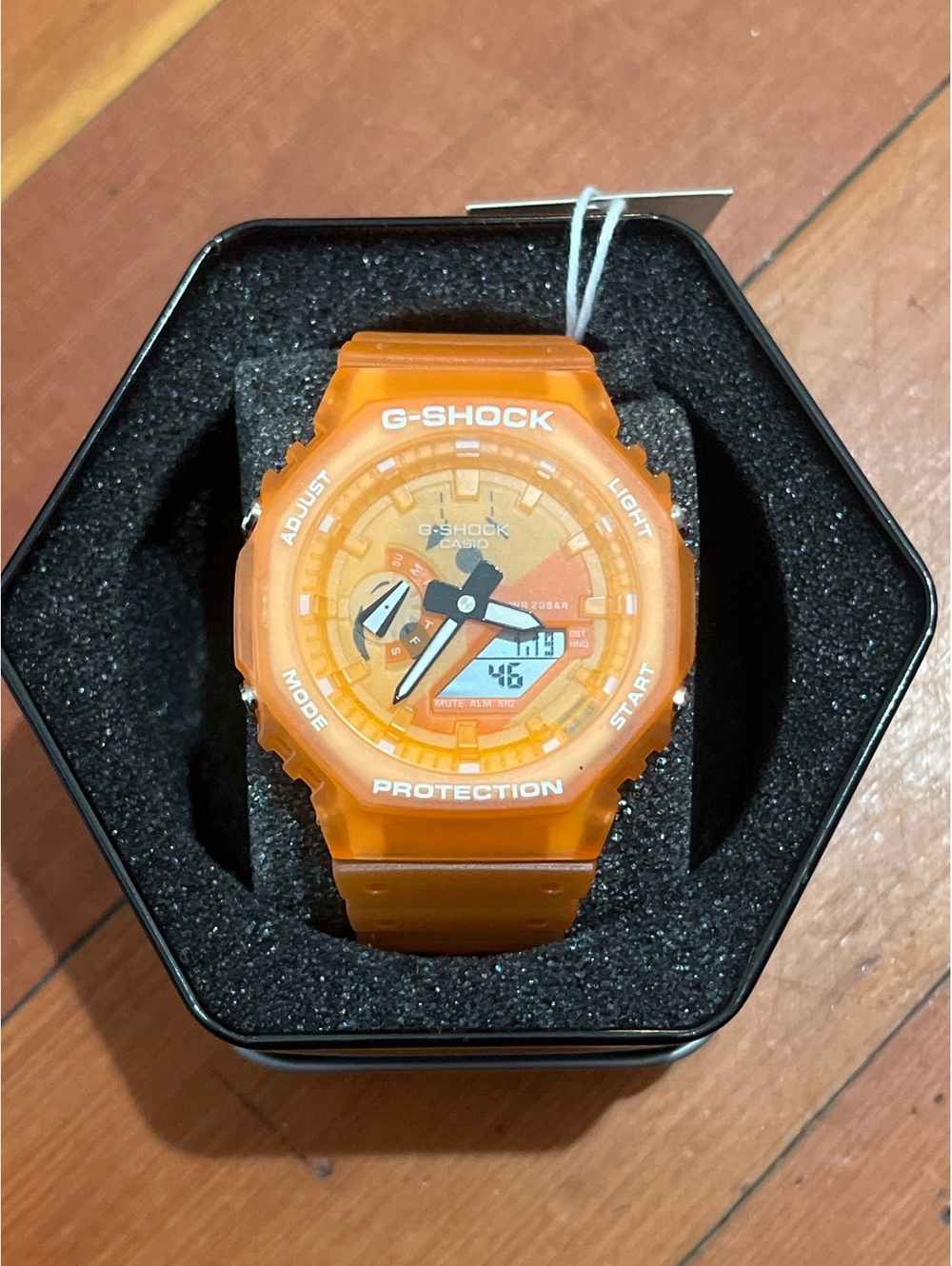 G-Shock Orange Analog-Digital Watch with Protective Tin Case